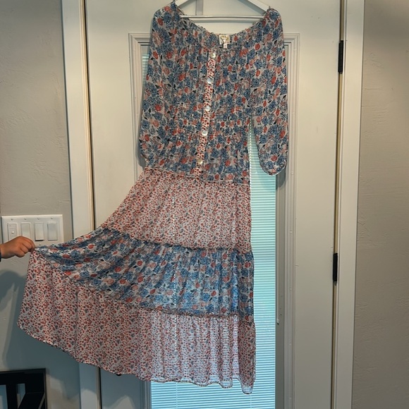 Anthro Fig & Flower Long Sleeve Floral Smocked Tiered Boho Peasant Maxi Dress L - Picture 8 of 17